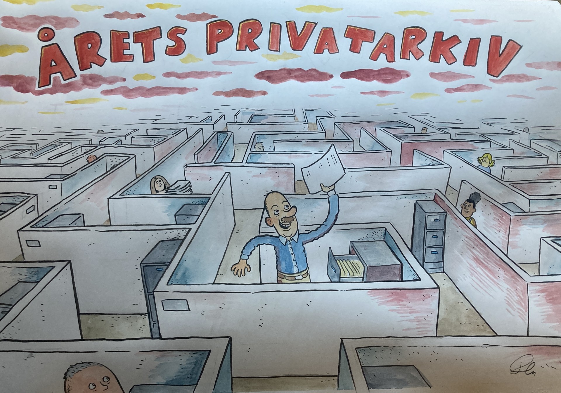 En tegning av labyrint og arkivar